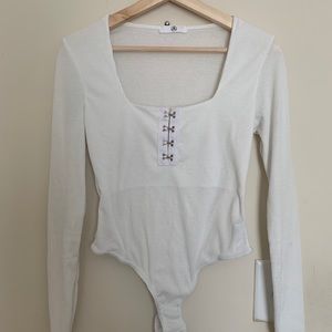 White Eyelet Square Neck Bodysuit